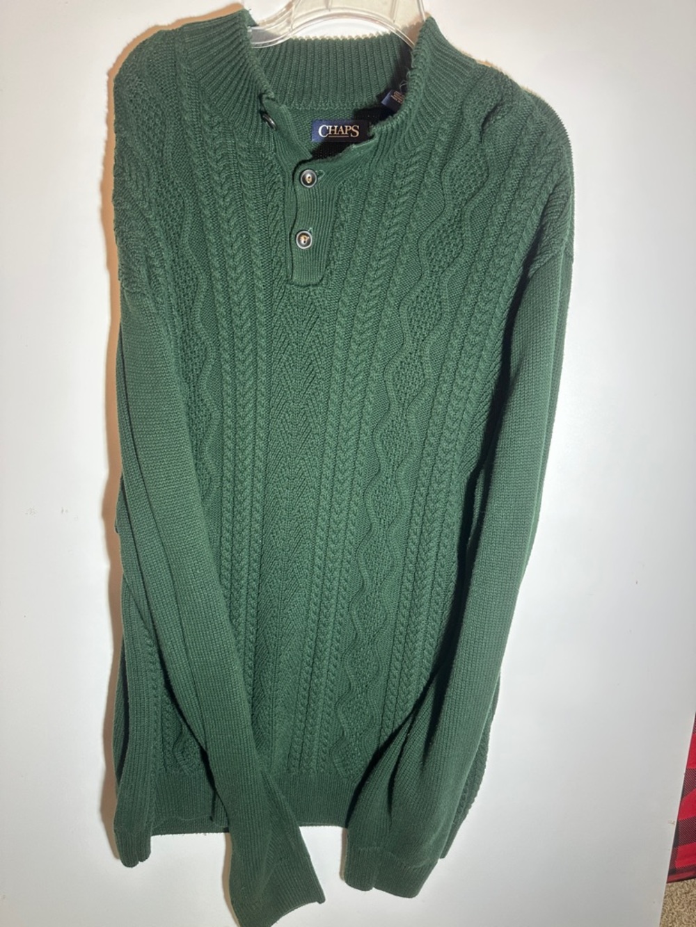 Chaps Dark Green Cable-Knit Henley Sweater - Men's
